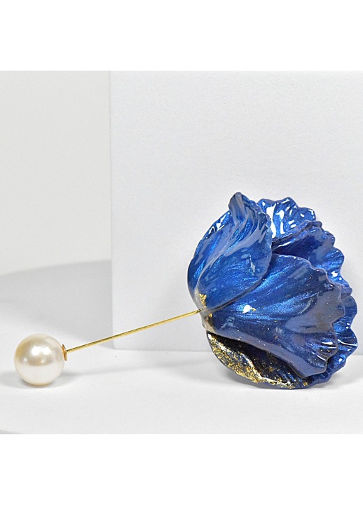 Brosa NARRU, Dalia, in forma de floare, albastru si auriu