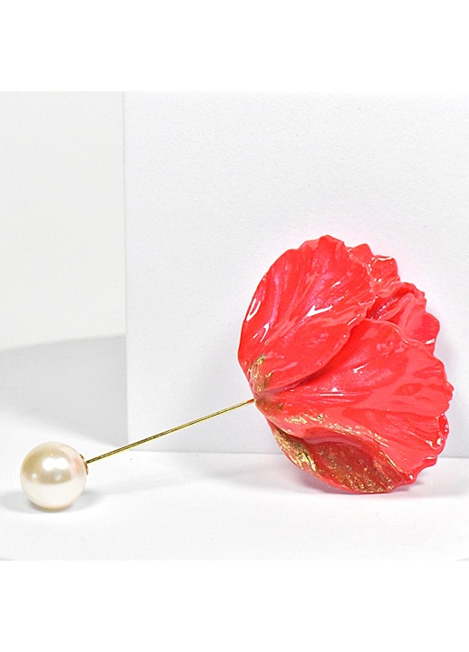 Brosa NARRU Dalia, in forma de floare, rosu si auriu