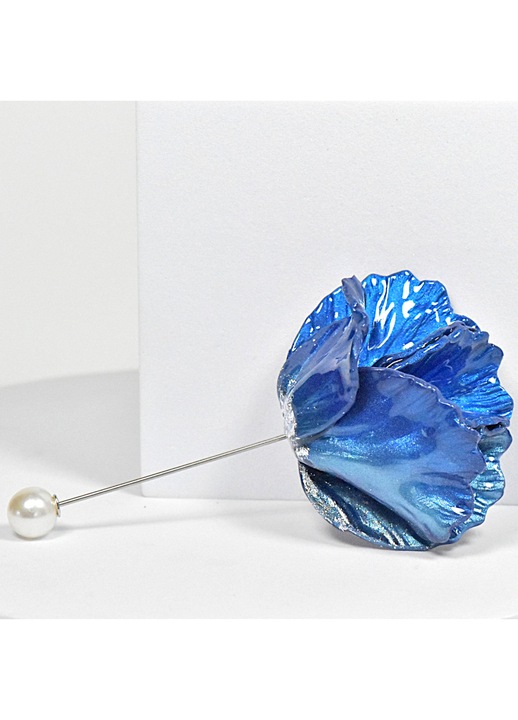 Brosa NARRU, Dalia, in forma de floare, albastru si argintiu