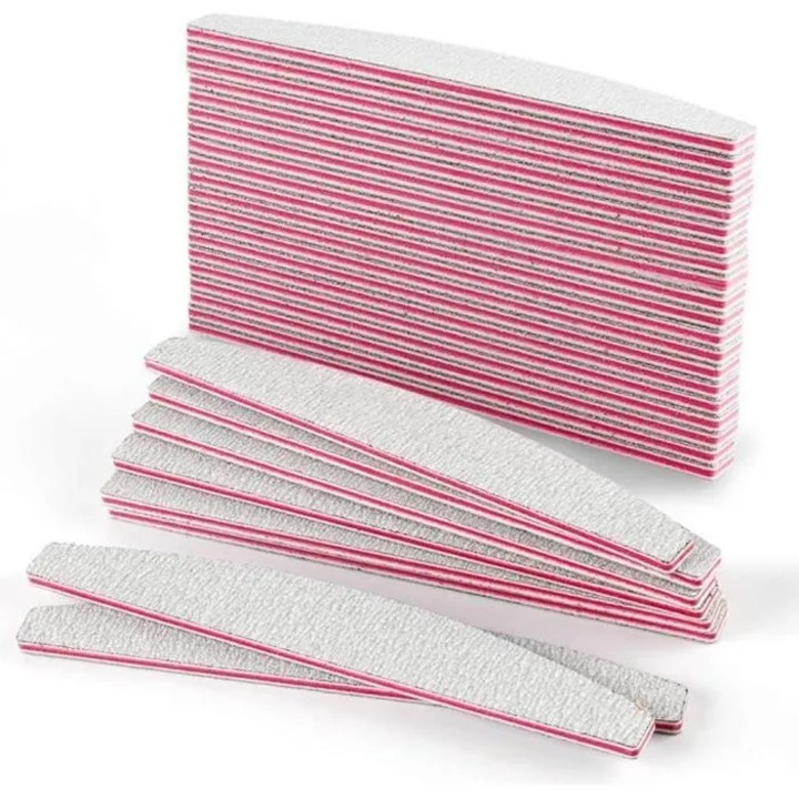 Pila pentru unghii profesionala, smirghel 100/180 grit, dublu fata, alb/mov, 50 bucati