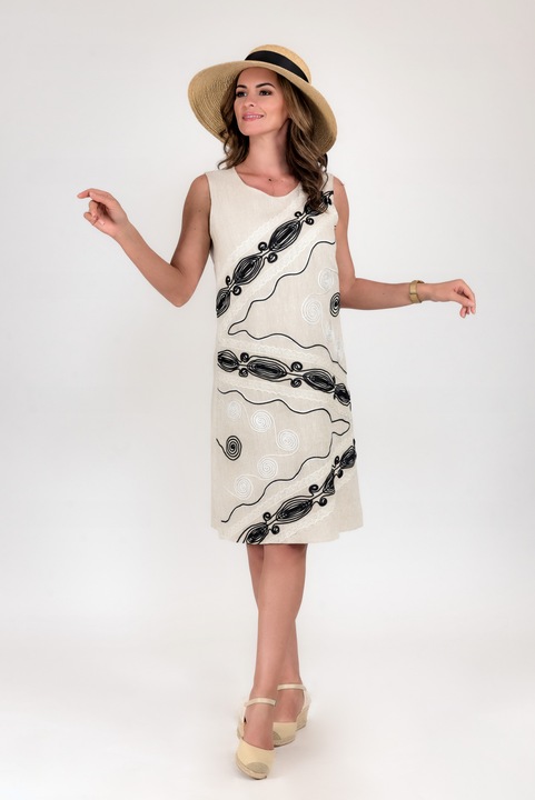 Rochie dama Effect, produsa in Romania, 100% in, broderie florala, croiala lejera, material natural, personalizabila, rochie de zi, Alb/Negru