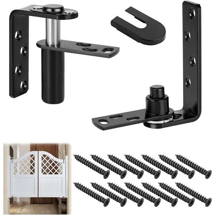 Balama pivotanta pentru usa din otel inoxidabil 304, cu arc dublu si revenire automata, 180° rotatie, Negru, Set 2 buc