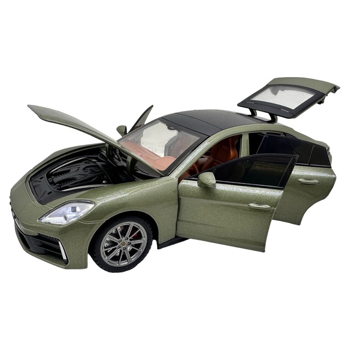 Porsche Panamera modellautó 1:24 fém replika zöld fényekkel és hangokkal nyitható ajtók motorháztető csomagtartó
