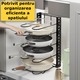 Suport Organizator SIKS Pentru Oale, Tigai Si Capace, Cu Separatoare Reglabile 19 cm, 5 Compartimente Ajustabile, Din Metal, Pentru Dulap Bucatarie, Economisire Si Organizare Spatiu, 40 x 20 x 5 cm, Negru