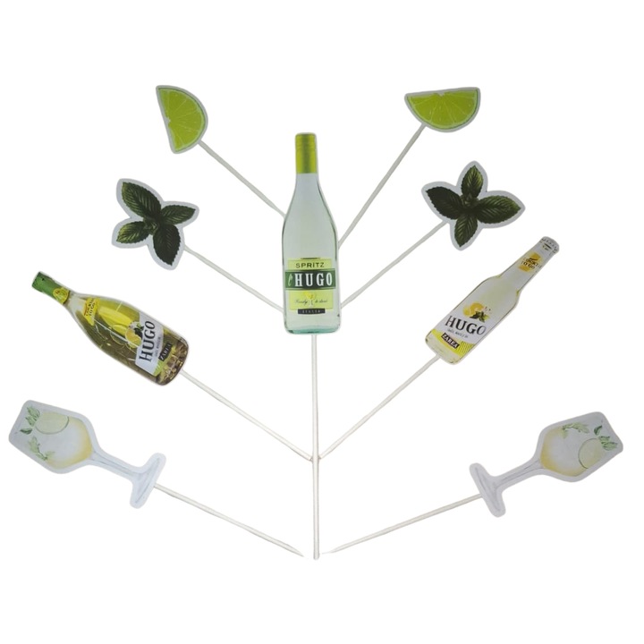Decoratiune topper tort carton, tematica Hugo, aniversare - 9 piese