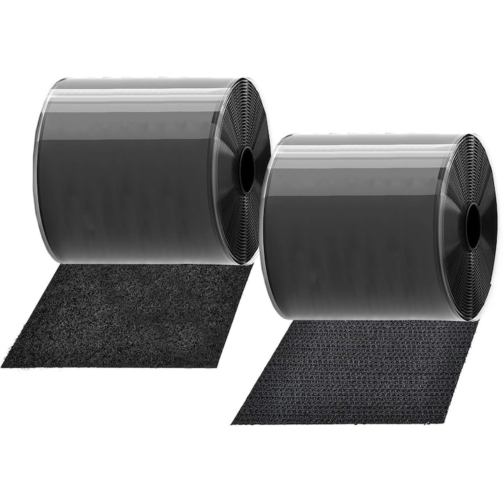 Banda cu arici autoadeziva (Velcro), din nylon, cu adeziv puternic, negru, 11 cm x 2 m