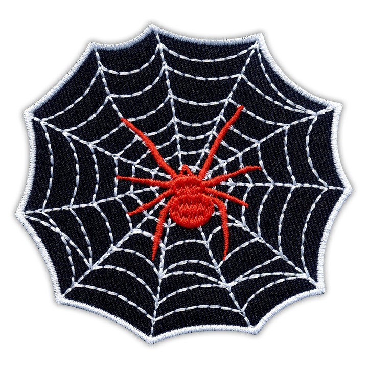 PATCHION, hímzett textil folt varráshoz, Pók a hálóban Halloween, többszínű, 8.5 cm
