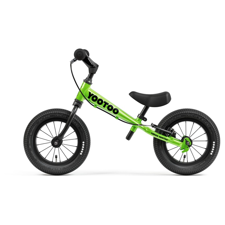 Yedoo YooToo egyensúlykerékpár, extra könnyű alumínium 3,4 kg, 12/12 kerekek, Tektro V-fék junior karral, állítható ülés minimum 29 cm, Zöld, 1,5-5 éveseknek