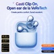 Casti Open-Ear Premium, VeReTech, Clip-On din Silicon, cu Cercei Cristal, True Wireless, Bluetooth 6.0, High Definition Sound, Music Mode si Game Mode, Control Tactil Intuitiv, Carcasa de Incarcare 300mah, pana la 42 Ore de Functionare, IP55, Albastru