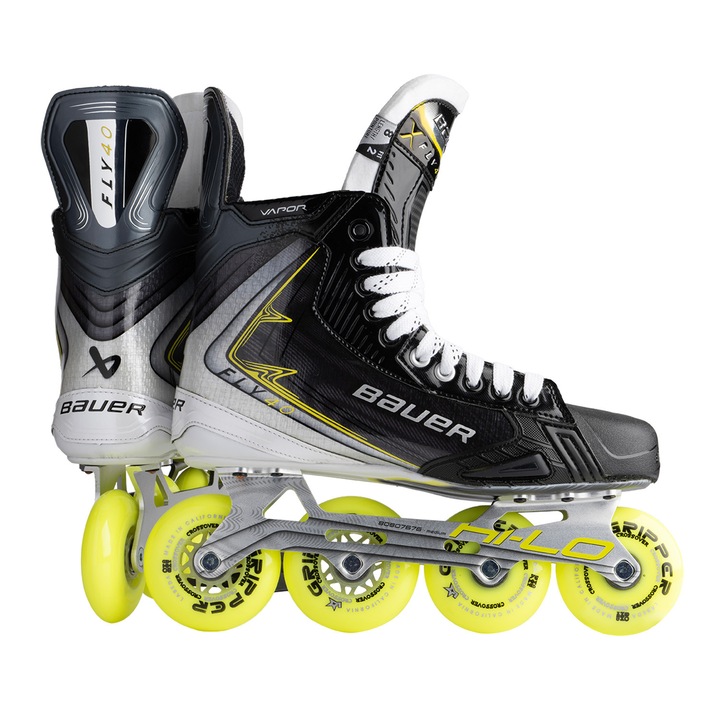 Bauer, CURV kompozit hőformázható inline hoki korcsolya, CNC alumínium váz, Soft Gripper kerekek ABEC-7 csapágyakkal, Vapor Fly40, fekete/sárga, 41 EU