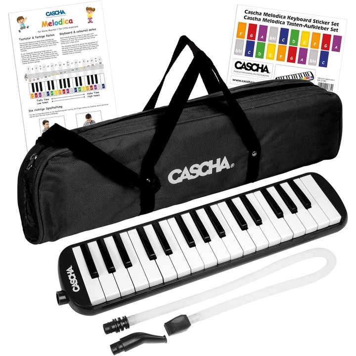 Orga Melodica Cascha HH 2061 cu husa si gura de suflat, instrument pentru copii si incepatori, negru