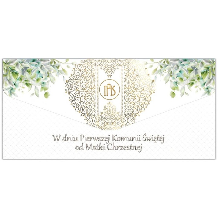 Felicitare Trend pentru prima impartasanie, cu plic DL, design religios cu elemente aurii, multicolor, 1 buc