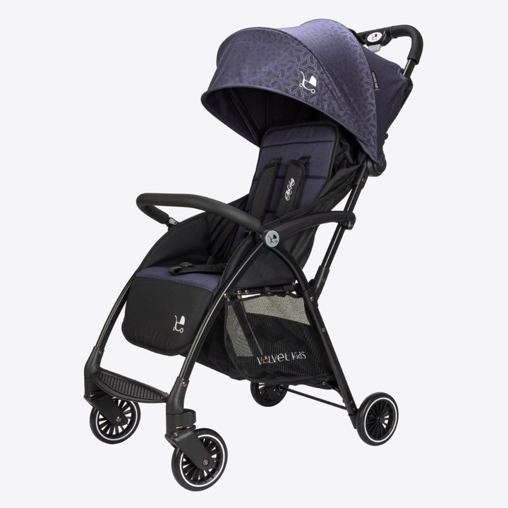 Carucior sport Ultrausor si Compact Velvet KidS New AirHug v2, doar 4, 6 kg, Compatibil avion, Suporta pana la 22kg, Pozitie de somn, Bretea umar pentru transport facil, Plasa anti-insecte inclusa, Gri Oceanic