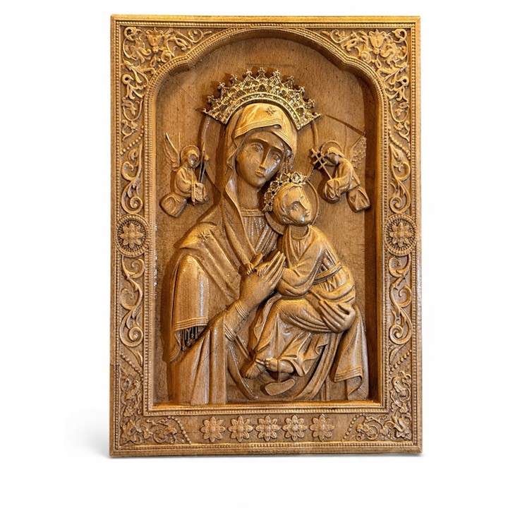 Icoana Maica Domnului si Pruncul - sculptata in lemn masiv