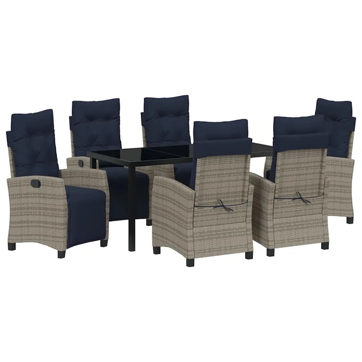 Set de masa pentru gradina cu perna 5 pcs, vidaXL, Negru poliratan