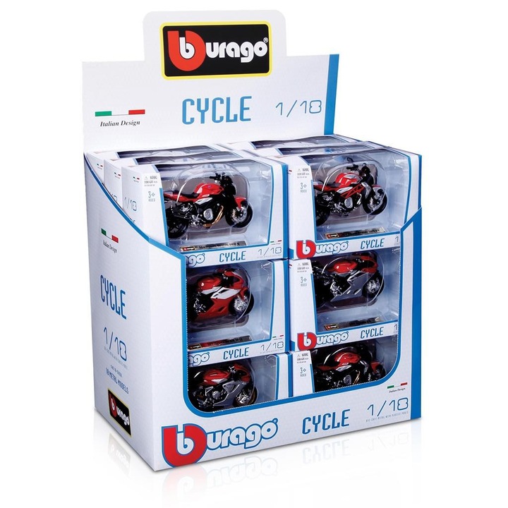 BBurago Cycle 1:18 motorkerékpár modell, gyűjthető fém, gyűjtői doboz ablakkal, Többszínű, 1 db