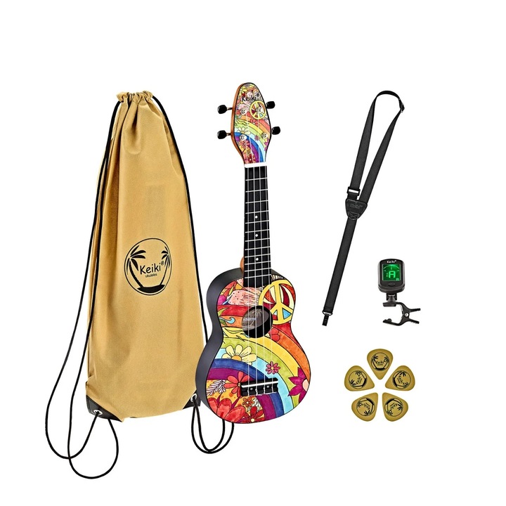 Ortega KEIKI K2 Szett Szoprán Ukulele - Agathis / Peace '68
