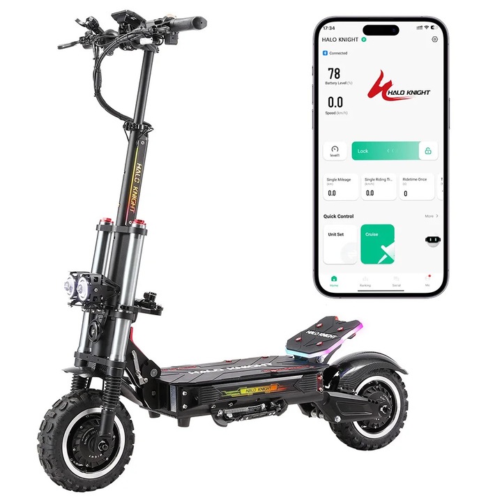 Trotineta electrica, T107 Pro 2025, 2×3000W motor dublu 60V, Pana la 95 km/h, Autonomie 40–80 km, Roti 28 cm, Sarcina maxima 150 kg, Pliabila, Negru