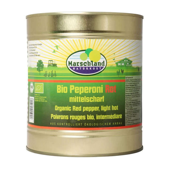 Bio pirospaprika, enyhén csípős, 3100ml, Marschland Naturkost