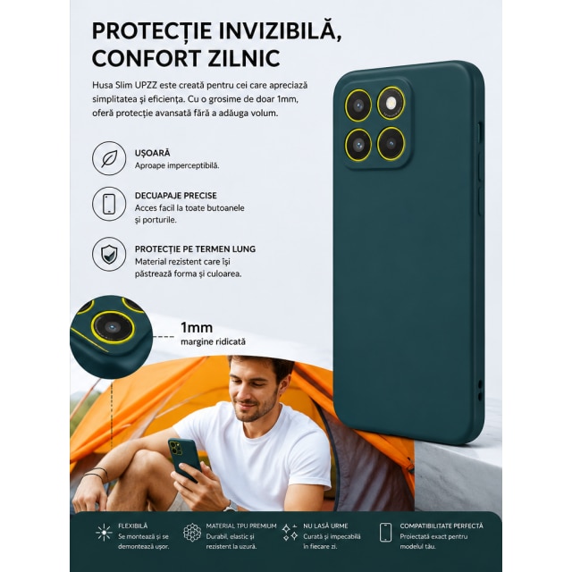 Husa Upzz® Slim New Compatibila Cu Motorola Edge 70 FUSION, Silicon Soft Slim Anti Amprente, Protectie La Camera, Verde