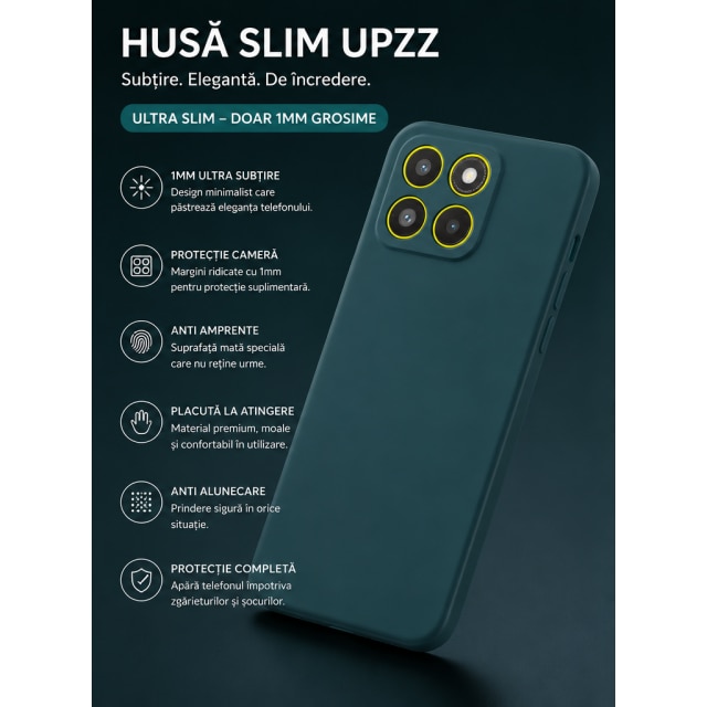 Husa Upzz® Slim New Compatibila Cu Motorola Edge 70 FUSION, Silicon Soft Slim Anti Amprente, Protectie La Camera, Verde
