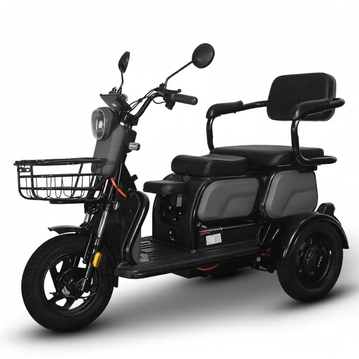 Tricicleta Electrica, Fara Permis, 1000W, Voltarom APM2 GRI, 60V/20Ah, 25Km/h, Autonomie pana la 36km