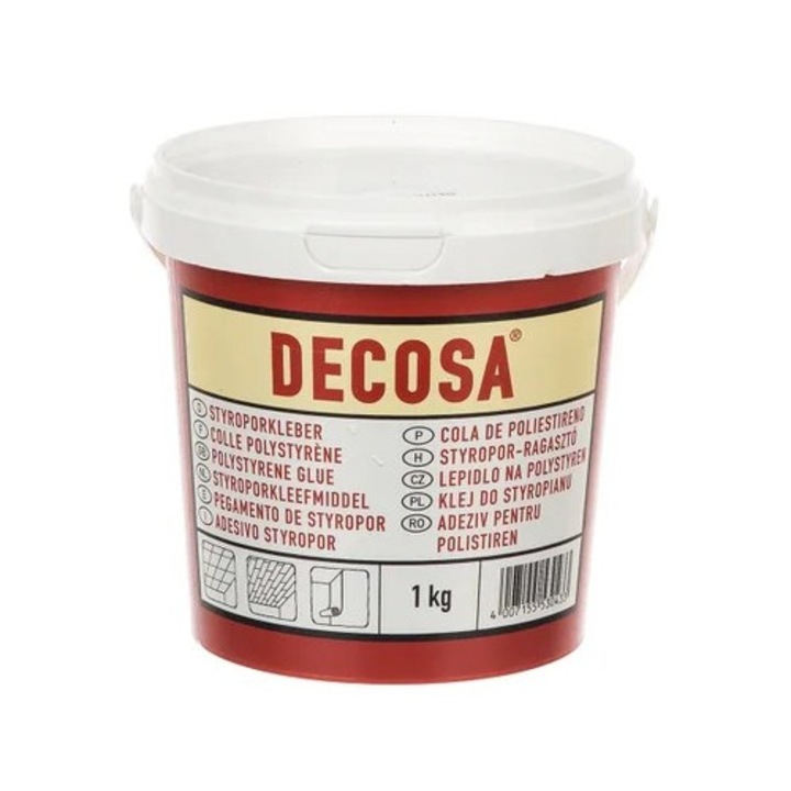 Ragasztó polisztirol díszlécekhez és profilokhoz, Decosa, beltéri, fehér, 1 kg