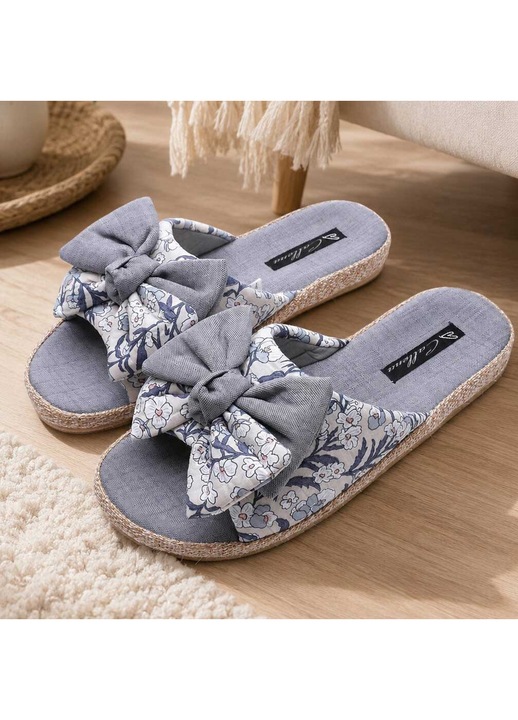 Papuci dama casual, eleganti, comozi, papuci de casa, eleganti, cu fundita florala, gri, Callena, Szürke, 36