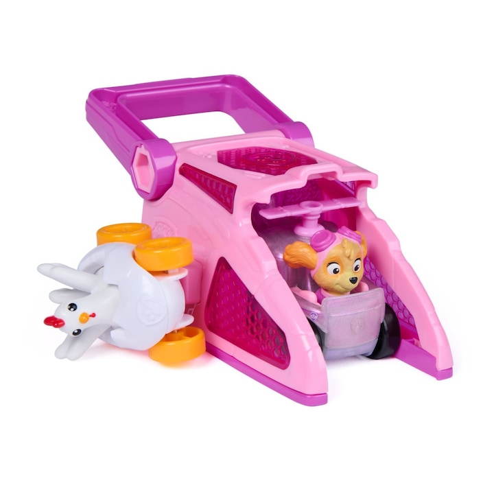 Set figurine Paw Patrol, figurina Skye și vehicul cu lansator, visiniu, 25.08x20.32x8.26cm