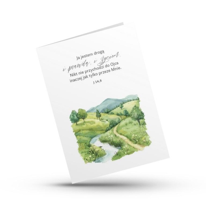 Szaron 'Én vagyok az út' János 14,6 összecsukható üdvözlőlap, bibliai vers, tájkép illusztráció, többszínű, 1 db