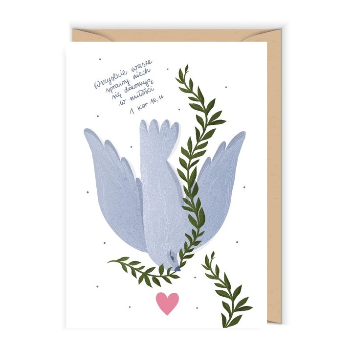 Felicitare de nunta / card de nunta Cudowianki deschisa cu plic ecologic, ilustratie porumbel, multicolor, 12x17 cm, 1 buc.