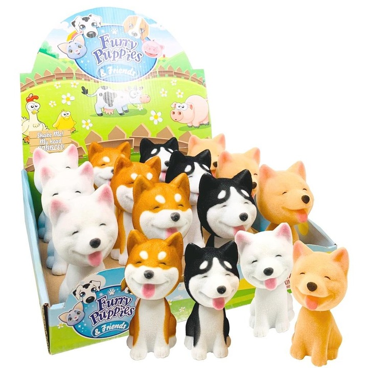 Trifox Furry Puppies interaktív figura, vinil játék mozgatható fejjel, gyűjthető doboz ablakkal, többszínű, 1 db