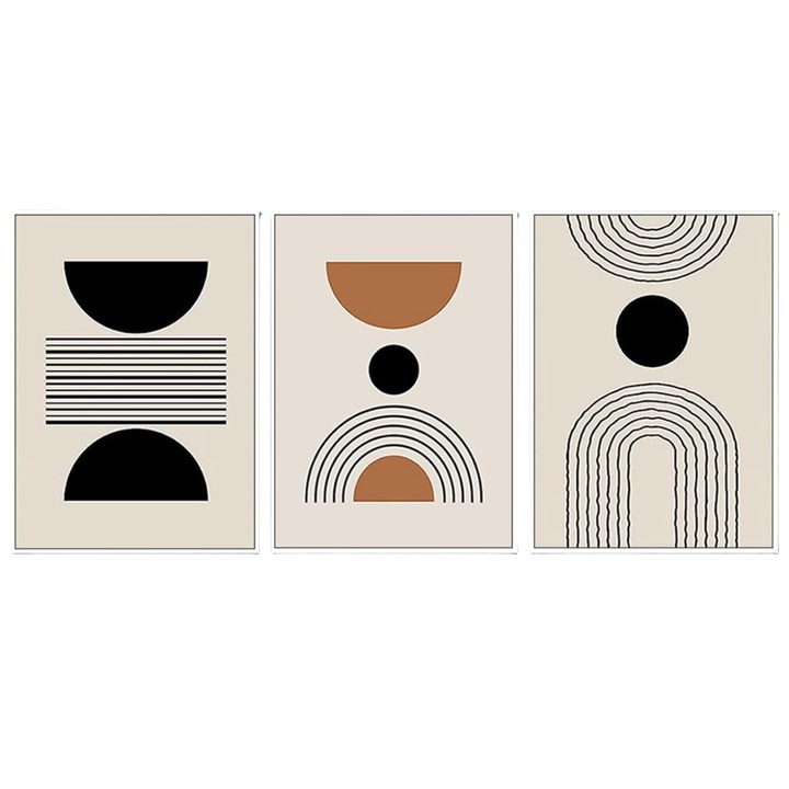 Vászon poszter szett, pynvdd, 3 darabos, 60x90 cm, modern absztrakció, boho, geometrikus minimalizmus, keret nélkül, kiváló minőség, színtartósság, gazdag textúra, elrendezési szabadság, nagy formátum, nappaliba, hálószobába, irodába, étkezőbe