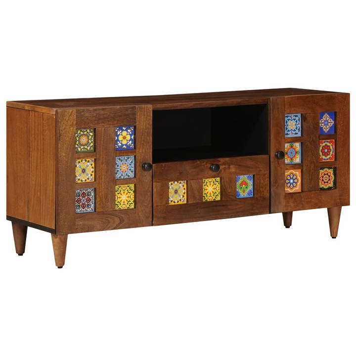 Cabinet TV cu usa castan 105 x 33 x 46 cm vidaXL, Lemn de mango solid