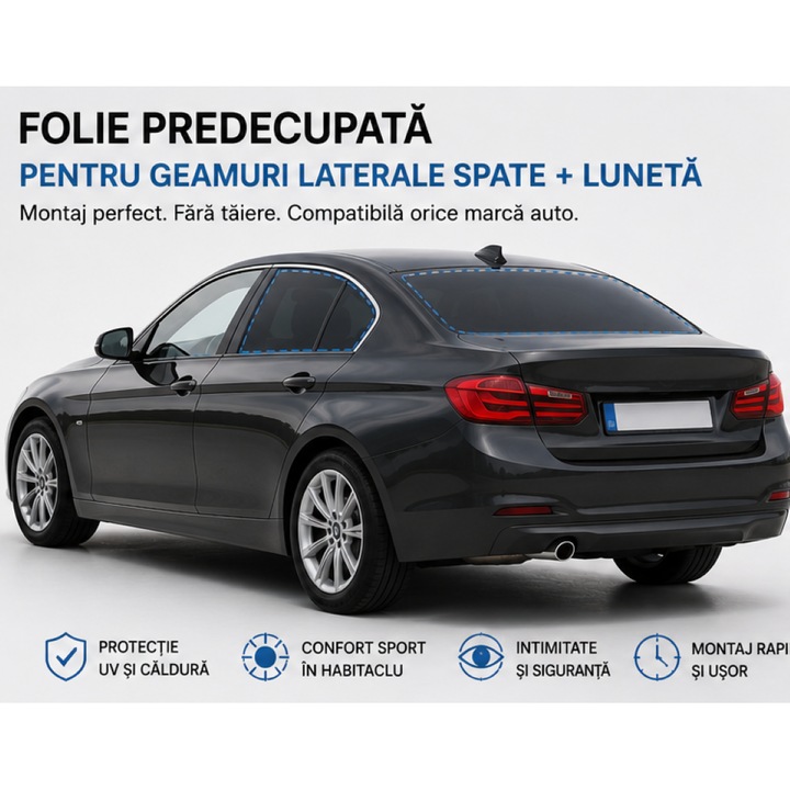 Kit Folie Auto Soltek Carbon 05 Professional, Predecupata Digital Pentru Masina Ta - Serie Spate (Luneta + Laterale), Protectie UV 99%, Anti-Zgariere, Include Kit Complet Montaj
