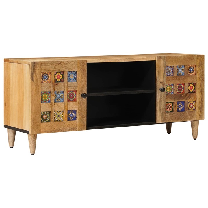 Cabinet TV cu raft natural 105 x 33 x 46 cm vidaXL, Lemn de mango solid