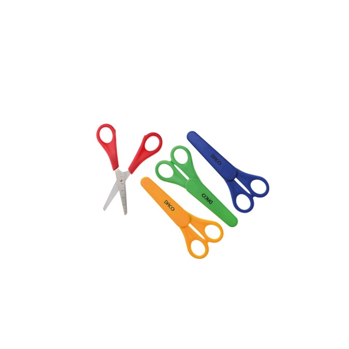 Foarfeca scolara, 13.2 cm, cu lame din inox si varf bont, ideala pentru gradinita, cu teaca de protectie DACO sku11