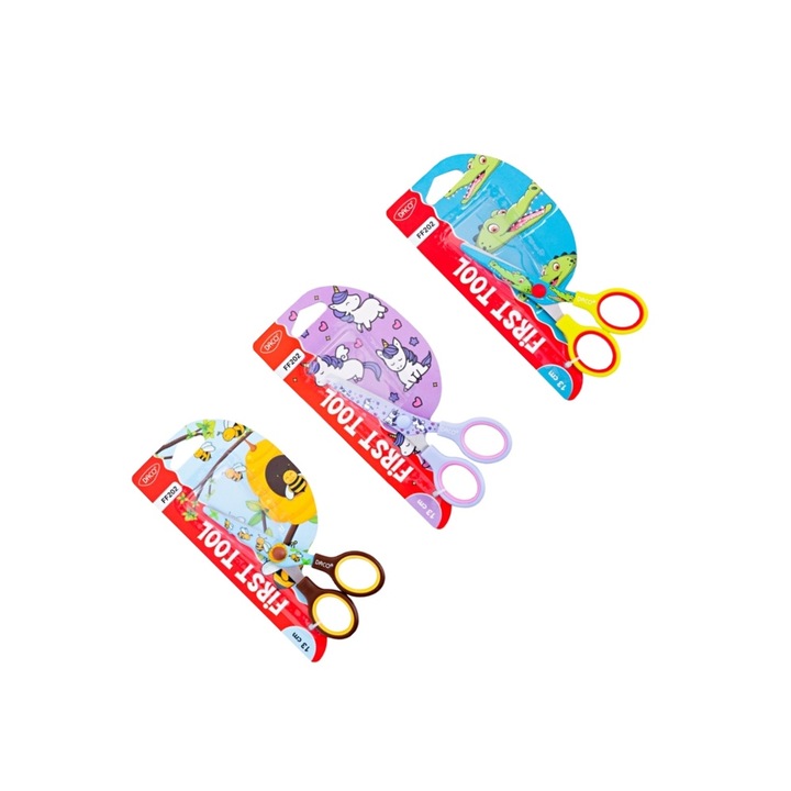 Foarfeca scolara, 13 cm, cu lame din otel si varf bont, ideala pentru gradinita si crafting DACO sku11