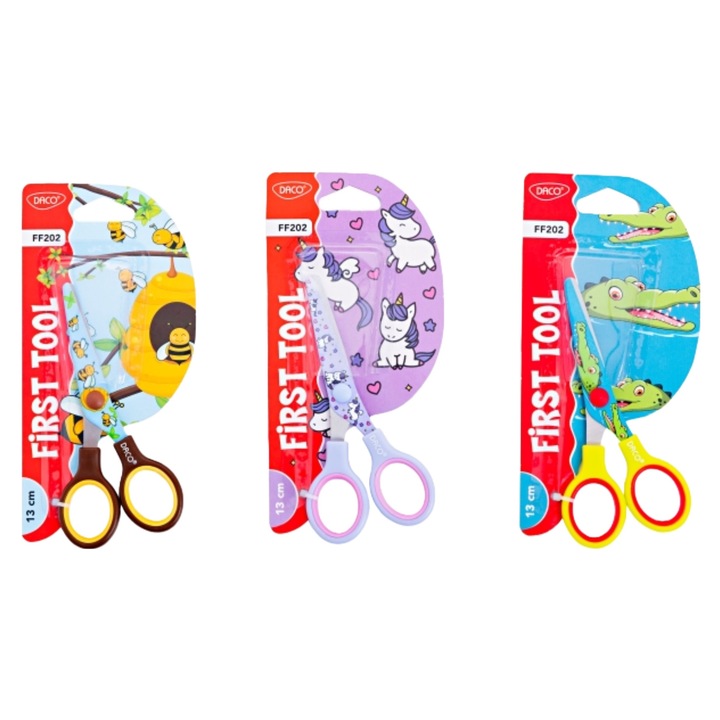 Foarfeca scolara, 13 cm, cu lame din otel si varf bont, ideala pentru gradinita si crafting DACO sku28