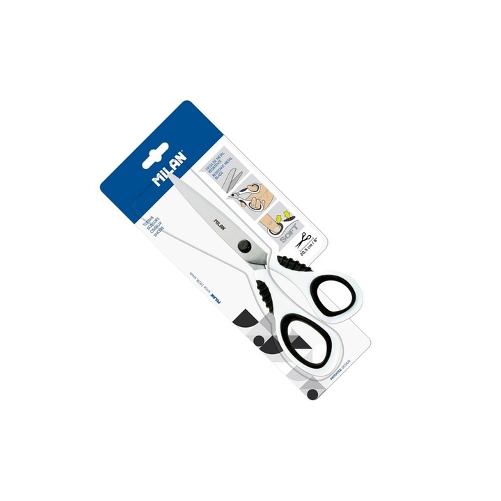 Foarfeca de birou, lame Inox, varf bont, 20.5 cm, Alb MILAN sku11