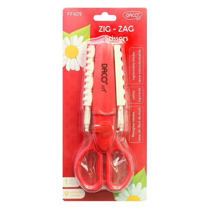 Foarfeca decorativa Zig-Zag, cu 9 modele de taiere pentru proiecte creative DACO sku28
