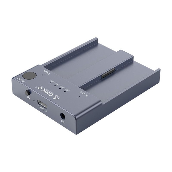 Dokkoló M.2 SSD-hez Orico ORICO-M2P2-C3-C-EU-GY-BP, NVMe duplikátor, klón funkció, USB Type-C 10Gb/s, 2 foglalat, szürke, 1 db