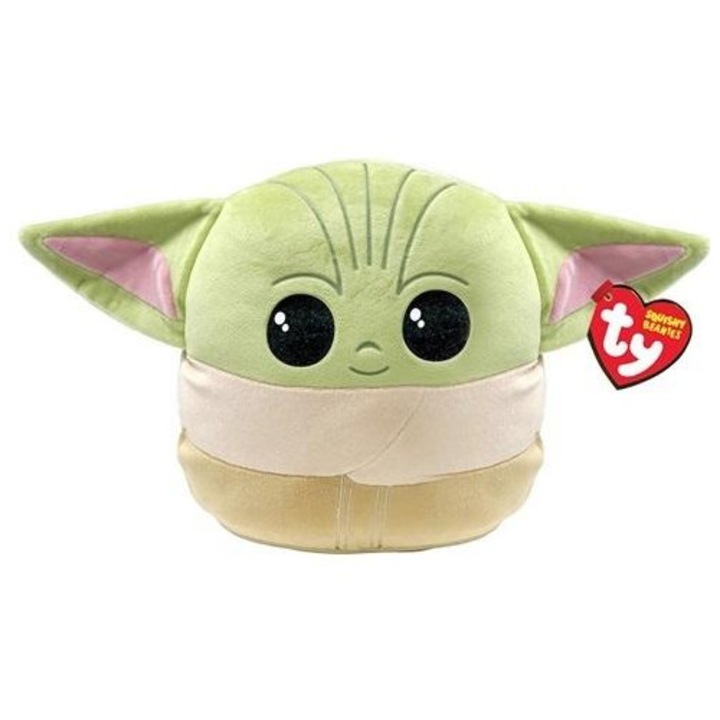 Plus colectionabil TY Squishy Beanies Star Wars Grogu, din vinil, cu cutie colectionabila cu fereastra, Multicolor, 22 cm