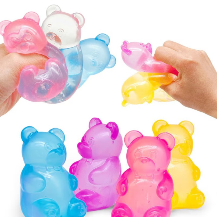 Скуиз играчка, VICTINY® модел GUMMY BEAR, Антистрес, СЛУЧАЕН ЦВЯТ ЛИЛАВ/РОЗОВ/СИН/ЖЪЛТ, 8 СМ