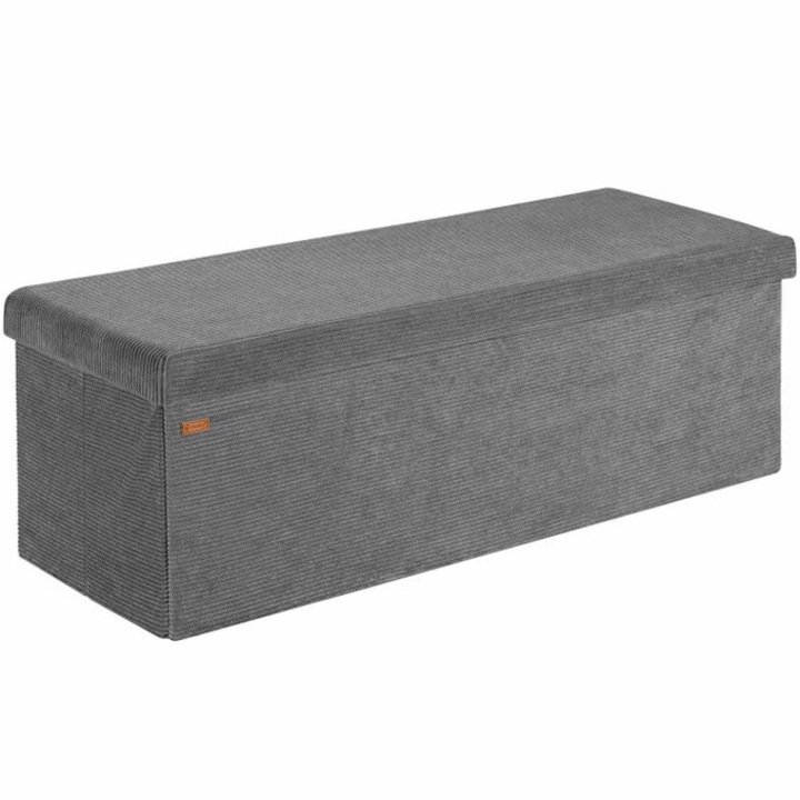Banca cu spatiu de depozitare Casaria, 114x38x38cm, 130 l, pliabila, catifea reiata, MDF, Antracit