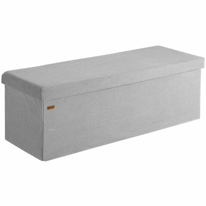 Banca cu spatiu de depozitare Casaria, 114x38x38cm, 130 l, pliabila, catifea reiata, MDF, Gri