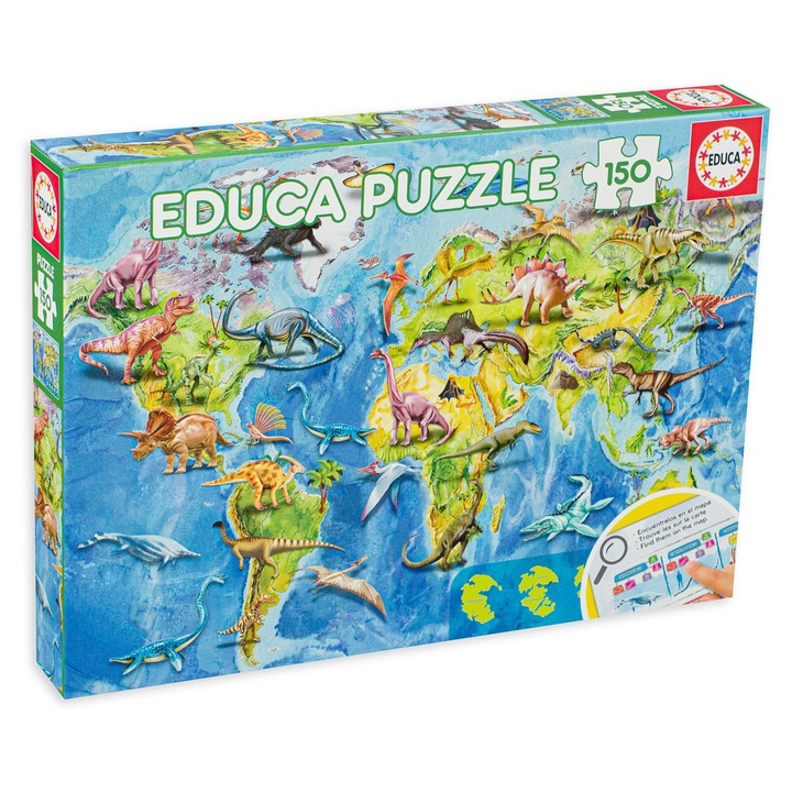 Puzzle pentru copii Educa din 150 de piese - Harta lumii cu dinozauri