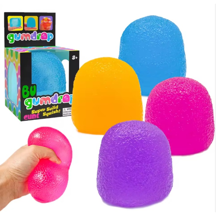 Squeeze játék, VICTINY® Cube gumicukor / tojás / ovális modell, Antistressz, VÉLETLENSZERŰ SZÍN LILA/RÓZSASZÍN/KÉK/SÁRGA