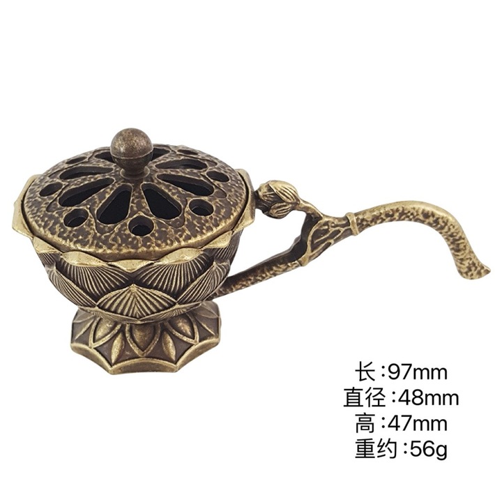 Cinkötvözet füstölőtartó, Lótusz modell, Tűzálló, 9.7 x 4.8 x 4.7 cm, Bronz