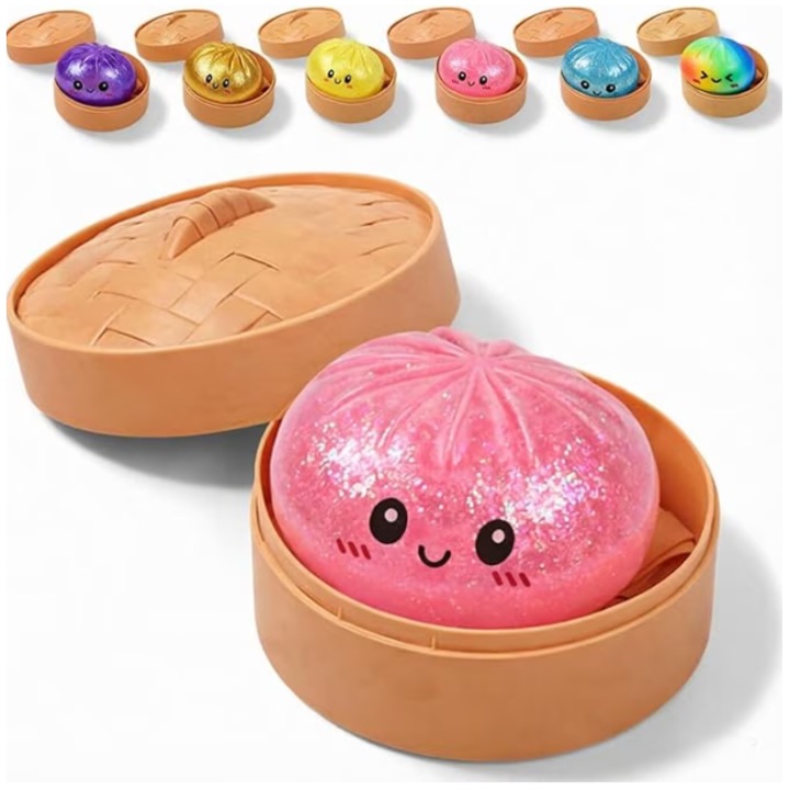 Jucarie antistres squishy, design chifle sclipici zampitoare Baozi
